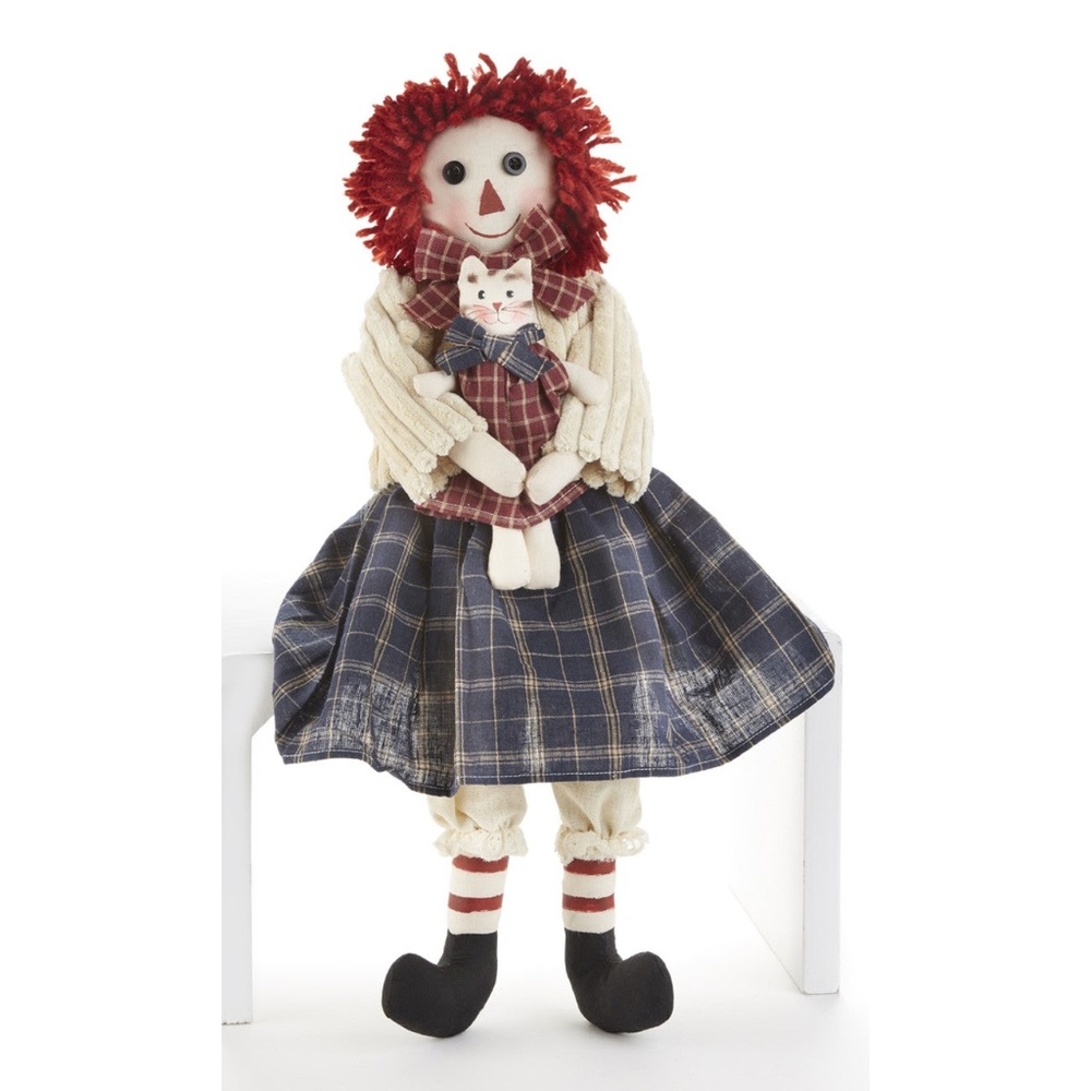 Raggedy Rag Doll w Kitty Cat  Country Farmhouse Primitive  NWT